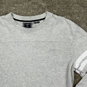 Superdry Top Long Sleeve T-Shirt M Grey Organic Cotton Stripe Logo Sporty